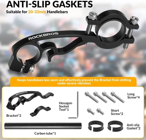 Miniatura 7 de ROCKBROS Extensor de manillar de bicicleta, soporte doble para manillar de bicicleta, extensión de manillar de bicicleta, ligero y duradero