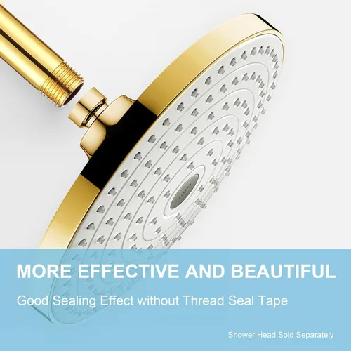 Miniatura 2 de OFFO Brazo de ducha con brida, oro brillante de 3 pulgadas, cabezal de ducha de lluvia de repuesto, brazo recto, montado en techo para cabezal
