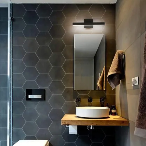 Miniatura 4 de Joossnwell Lámpara LED para tocador de baño, accesorio de iluminación moderno, barra de luz de baño de 15.75 pulgadas, aplique de pared negro 12W