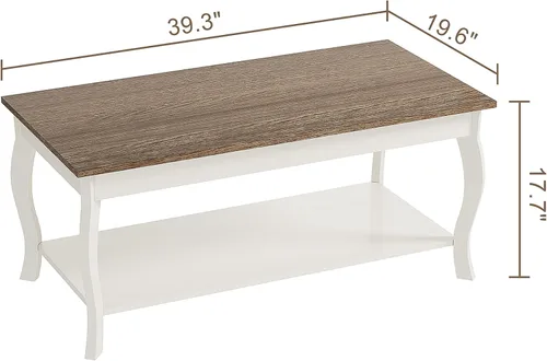 Miniatura 3 de ChooChoo Mesa auxiliar, mesa central rústica con patas curvas y estante de almacenamiento, mesa de centro de 39 pulgadas para sala de estar, blanco