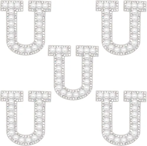 Miniatura 24 de Parche de letras A-Z para planchar con diamantes de imitación brillantes de perlas del alfabeto inglés, parche de costura para vestido de novia