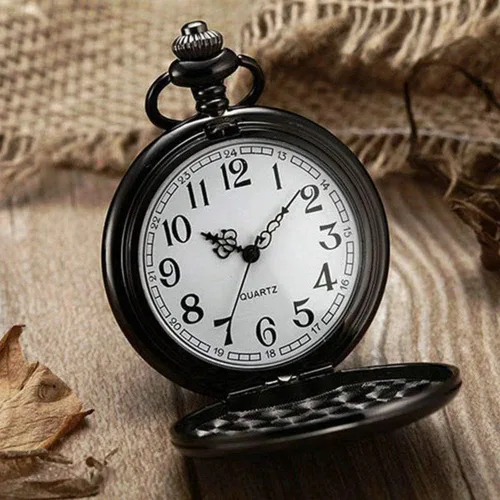 Miniatura 4 de WIOR Classic Smooth Vintage Pocket Watch Silver Steel Mens Watch with 14 in Chain for Graduation Xmas Fathers Day