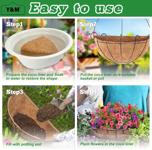 Miniatura 4 de Y&M 2 piezas de revestimiento de coco medio redondo de 12 pulgadas preformado de repuesto grueso para maceta de pared de 12 pulgadas