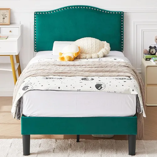 Miniatura 15 de VECELO Base de cama tamaño Queen, base de cama de plataforma con cabecera tapizada de altura ajustable, marcos resistentes y fuerte soporte