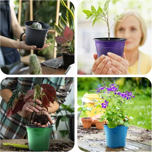 Miniatura 5 de Oubest Paquete de 30 macetas de plástico para plantas de 5 pulgadas con agujeros de drenaje, flores multicolores, trasplante de plántulas