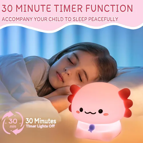 Miniatura 2 de Axolotl - Luz nocturna para niños – Regulador de intensidad de 3 niveles y temporizador de apagado automático, lámpara de silicona segura