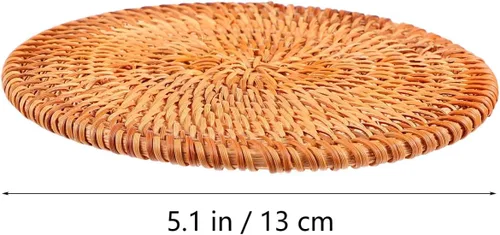 Miniatura 5 de Tapete individual de ratán resistente al calor, posavasos de madera de chocolate de 5.11 pulgadas, tapete antideslizante para uso doméstico