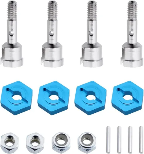 Hobbypark Adaptador hexagonal de rueda de aluminio de 0.276 in a 0.472 in, eje y tuercas de seguridad para Wltoys A949 A959 A969 A979 K929 RC Car