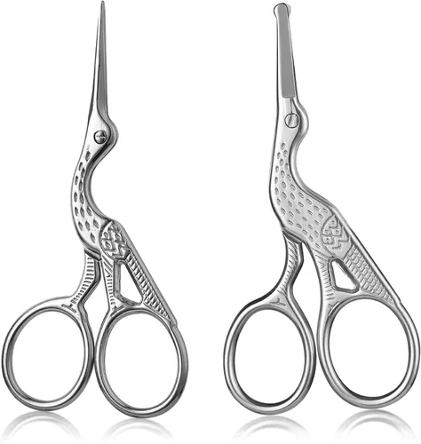 Paquete de 2 tijeras de cigüeña curvadas y redondeadas, tijeras profesionales de belleza de acero inoxidable para cejas, vello facial, piel seca,