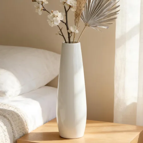 Miniatura 15 de Florero de cerámica blanco de 12 pulgadas, jarrones altos para hierba de las pampas, decoración del hogar, jarrones modernos con textura
