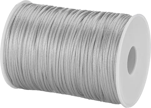 Miniatura 2 de Cable de nailon satinado de 0.079 in x 100 yardas, cola de ratón, nudo chino, cable Kumihimo (gris plateado)