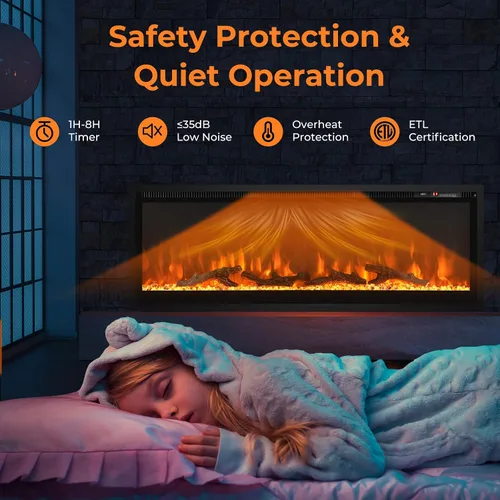 Miniatura 6 de GOFLAME Chimenea eléctrica de 50 pulgadas empotrada/montada en la pared/independiente, calentador eléctrico lineal con control remoto