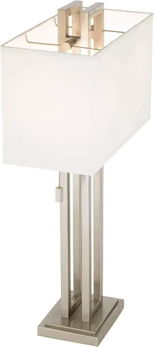 Miniatura 5 de Possini Euro Design Gossard - Lámpara de mesa moderna de 30 pulgadas de alto, níquel cepillado, plata, metal abierto, tela blanca, rectangular, Única