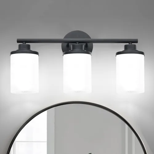 Miniatura 10 de Lámparas de baño, luces de baño negras mate, luz de tocador de 4 luces sobre espejo, moderna lámpara de tocador con vidrio esmerilado