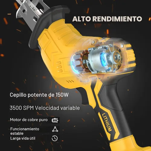 Miniatura 3 de Sierra recíproca inalámbrica para batería Dewalt de 20V, sierras recíprocas con motor de escobillas de 150W, velocidad variable de 0-3500 SPM, kit
