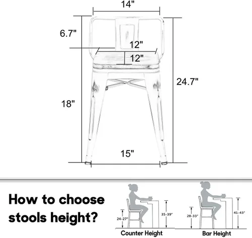 Miniatura 3 de HAOBO Home Taburetes de bar industriales de metal, taburetes de bar con respaldo bajo con asiento de madera [juego de 4] sillas de comedor de 18