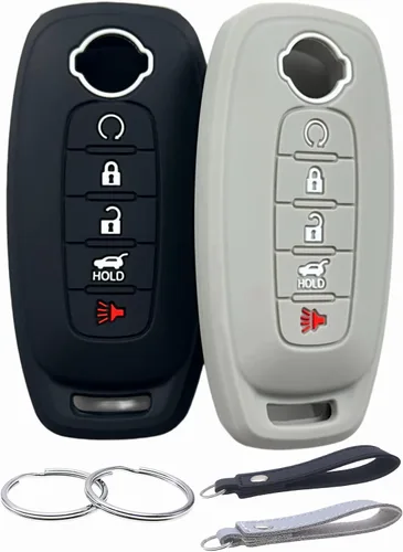 Miniatura 9 de REPROTECTING Funda de goma de silicona para llavero compatible con Nissan Pathfinder Rogue (5 botones, negro/negro)