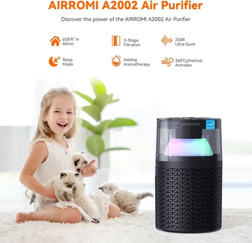 Miniatura 2 de AIRROMI Purificador de aire para mascotas para el hogar y el dormitorio, filtro de carbón activado HEPA, elimina la caspa y el olor de las mascotas