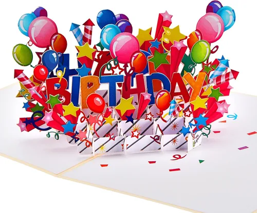Miniatura 17 de Tarjeta desplegable de feliz cumpleaños Tarjeta de felicitación de cumpleaños con globos emergentes 3D para niños, adultos, familiares y amigos, 5