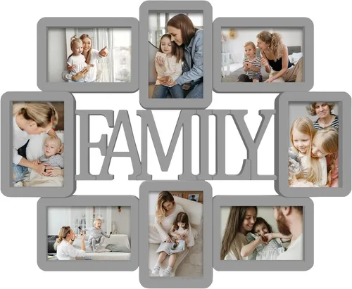 Jerry & Maggie Marco de fotos familiar de 8 aperturas de 4 x 6 marcos para decoración de pared familiar, marcos de fotos de PVC para galería,