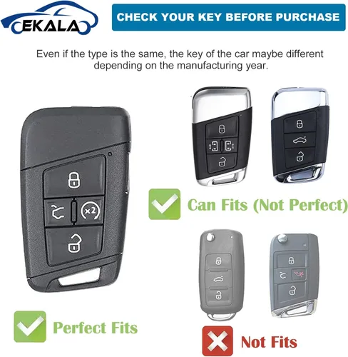 Miniatura 2 de EKALA Funda para llavero Volkswagen con llavero de cuero, 4 botones de TPU suave, compatible con Volkswagen Tiguan Atlas Passat Jetta Golf Alltrack