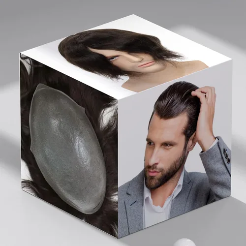 Miniatura 26 de toupee tupé para hombres 0.002 in ultra suave y transparente piel fina con bucle en V línea capilar natural para hombre, extensiones de cabello 1B