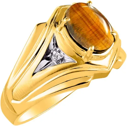 Miniatura 3 de RYLOS Anillos de oro amarillo de 14 quilates para hombre, estilo clásico de diseñador de 0.354 x 0.276in, piedras preciosas ovaladas y auténticas