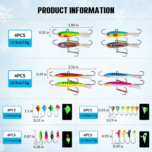 Miniatura 4 de THKFISH: Señuelos de pesca en hielo, plantillas de pesca en hielo, equipo de pesca en hielo, señuelos duros y plantillas de pesca Walleye, kit