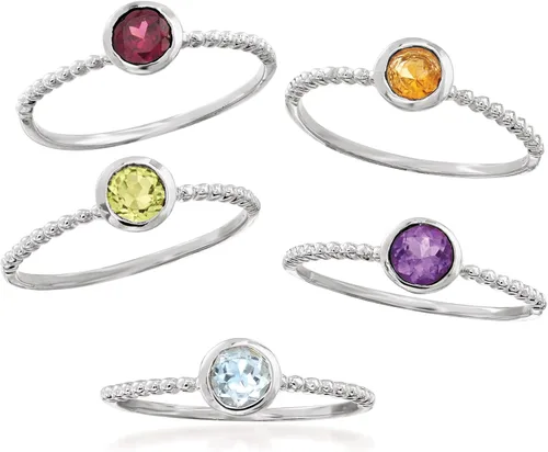 Miniatura 4 de Ross-Simons Juego de joyas multipiedras preciosas de 1.60 quilates 5 anillos de cuentas en plata de ley