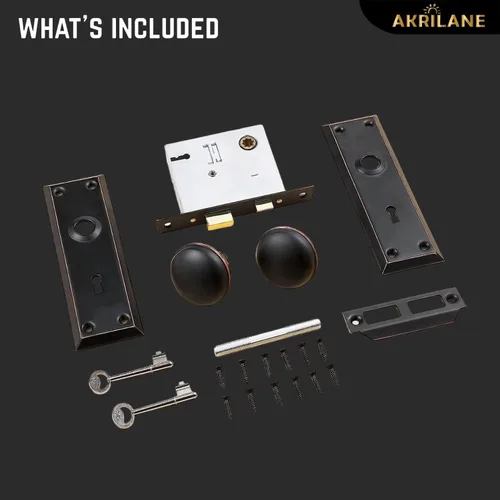 Miniatura 4 de AKRILANE Juego de cerradura de mortaja para puerta interior, perilla de estilo antiguo y vintage con llaves, bronce aceitado Oil Rubbed Bronze