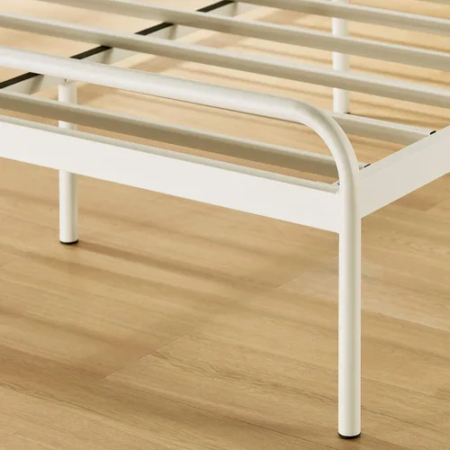 Miniatura 8 de Mellow Maggie - Cama de plataforma de metal con cabecera tapizada con cojín, listones de acero, fácil montaje, gris cielo, tamaño Queen Gris
