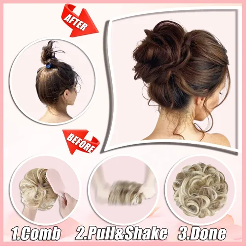 Miniatura 4 de Moño desordenado grande y desordenado, moño ondulado, rizado, coleteros gruesos, extensiones de cabello para mujeres y niñas, color marrón jengibre