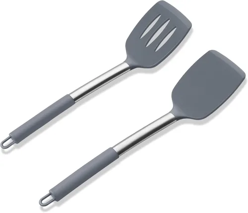 Miniatura 18 de Juego de utensilios de cocina de 4 piezas, E-far utensilios de cocina de silicona para utensilios de cocina antiadherentes, espátula ranurada Azul