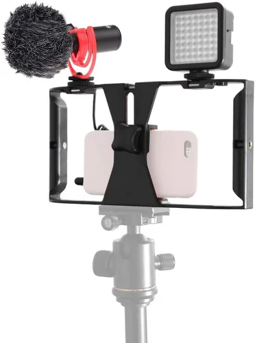 Miniatura 3 de FocusFoto PRO U-Rig - Soporte estabilizador para cámara de video para teléfono inteligente, agarre estabilizador con micrófono mejorado por-MM1+