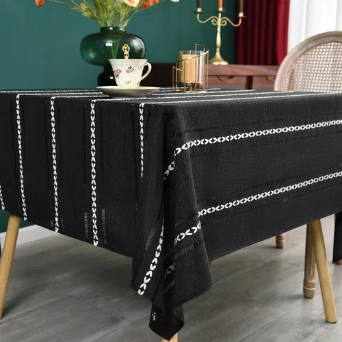 Miniatura 21 de NEWISHER Mantel cuadrado pequeño bordado rústico de 20 x 20 pulgadas, mantel de tela jacquard a rayas lavable para mesa de comedor para mesita