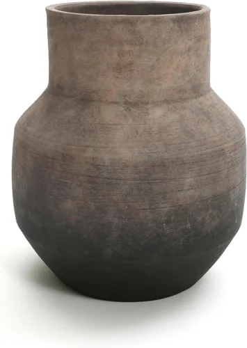 LuxenHome - Florero redondo de cerámica, jarrones de terracota marrón de 13 pulgadas, cerámica grande vintage para decoración de sala de estar, mesa