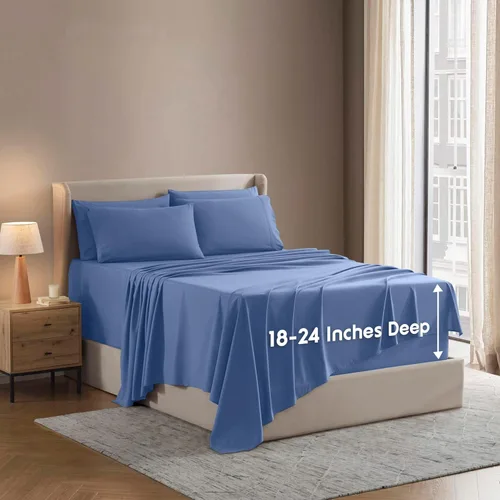 Nestl Juego de sábanas extra profundas tamaño King, sábanas transpirables y refrescantes de 6 piezas, juego de ropa de cama de lujo con bolsillos de