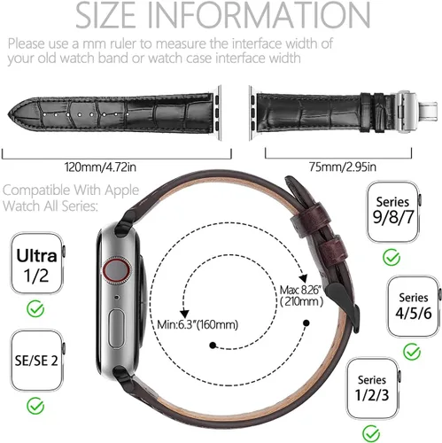Miniatura 4 de Correa de cuero genuino compatible con Apple Watch Band de 1.496 in 1.575 in 1.614 in 1.654 in 1.732 in 1.772 in 1.811 in 1.929 in, mujeres