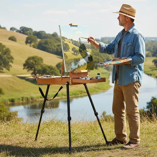 Miniatura 8 de Falling in Art - Caballete de campo y boceto estilo francés ligero con trípode de aluminio, caballete de pie de madera de haya ajustable con cajón