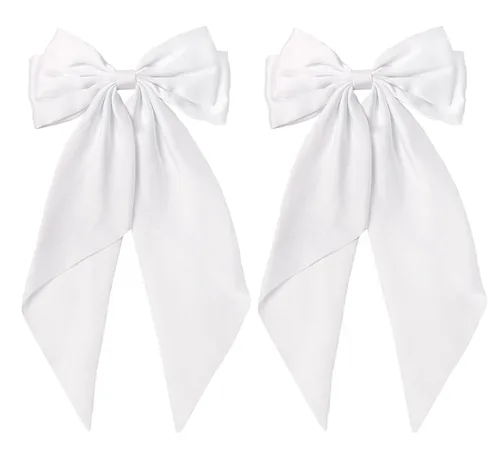 Miniatura 19 de Furling Pompoms - Lazos para el cabello para mujer, pinzas grandes de satén sedoso para el cabello, lazos para el cabello con cola larga, pasadores