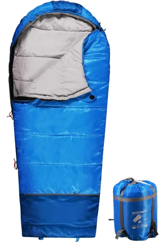 REDCAMP - Saco de dormir para niños tipo momia para acampada, saco de dormir de 3 estaciones para clima frío, para niños, niñas y adolescentes, Azul