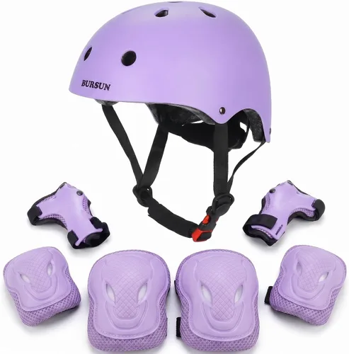 Miniatura 10 de Conjunto de casco de bicicleta para niños, casco ajustable para niños pequeños de 2 a 8 años con rodilleras, coderas y muñequeras Casco