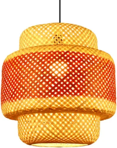 Natural Bamboo Lamp Pendant Light Shades Hollow Retro Decoration Chandelier Industrial Vintage Japanese-Style Hanging Lamp for Restaurant, Tea Room,