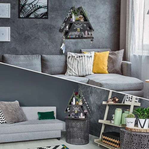 Miniatura 6 de Pracaniz - Estante de cristal con cajón abatible y ganchos para pared y escritorio, soporte de cristal como decoración de habitación estilo bruja