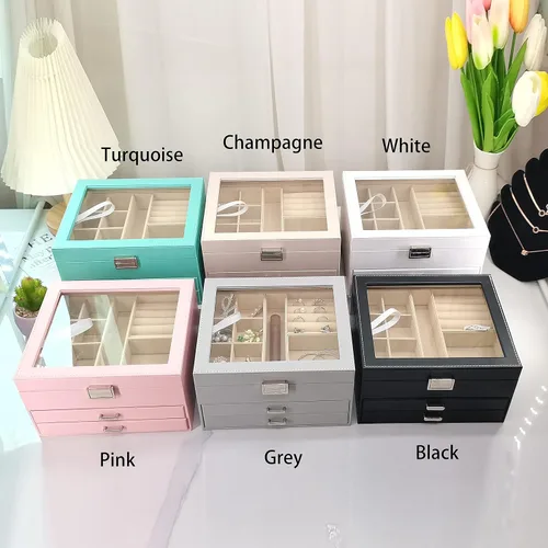 Miniatura 7 de BOOVO Clear Lid Jewelry Box For Girl,3 Layers Jewelry Organizer boxes For Women Turquoise Earring Jewelry Box For Girl Necklace Ring Bracelet