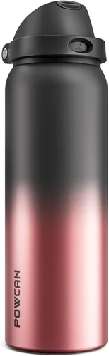 Miniatura 16 de POWCAN - Botella de agua aislada, 24 oz, tapa 2 en 1, boquilla de botón, popote abatible, a prueba de fugas, acero inoxidable, para portavasos