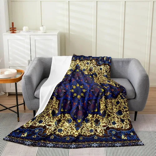 Miniatura 9 de Erosebridal Manta Bohemia de Tiro 40x50 Pulgadas, Retro Azul Amarillo Degradado Rojo Floral Bohemio Tribal de Vellón, Vintage Antiguo Enrejado