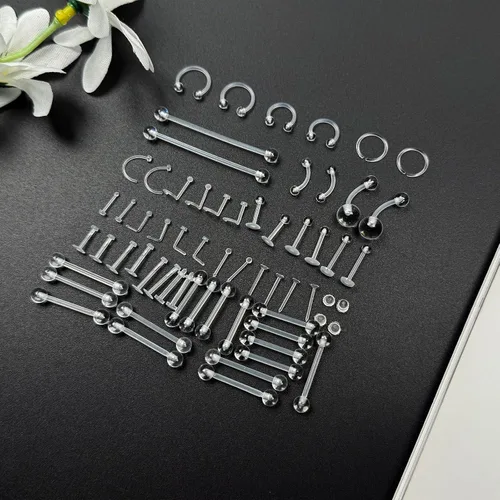 Miniatura 7 de 60 piezas de retenedores transparentes para cirugía, joyería de plástico Bioflex para pezón, lengua, nariz, tabique, cejas, cartílago, cartílago