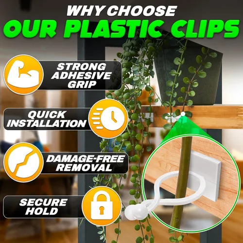 Miniatura 5 de 100 clips transparentes para plantas trepadoras de interior, clips de pared blancos y flexibles para plantas trepadoras para organizar enredaderas