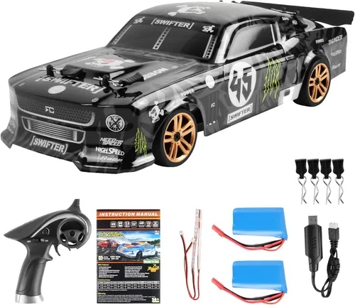 Miniatura 11 de GoolRC Coche de deriva a control remoto a escala 1:18, 2.4 GHz, 4 WD, 30 KM/H, autos de carreras de alta velocidad con tira de luz LED y 1 batería